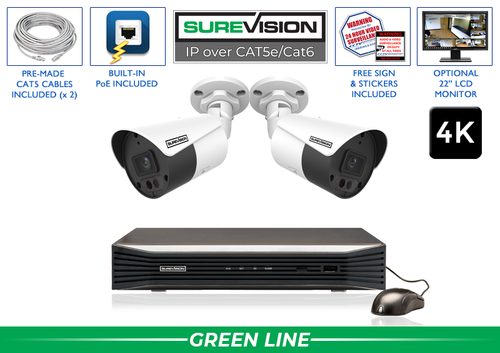 "BACKORDERED UNTIL 5/29" 2 Camera 4K 4K Bullet Security Camera System with NVR