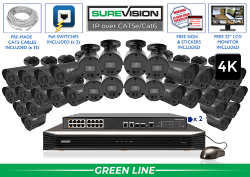 "BLACK KNIGHT" Security Camera System with 4K IP Security Cameras - Night Vision 164 Feet / 32IPBA8-B-N