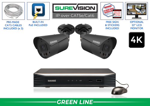 "BACKORDERED UNTIL 5/29" "BLACK KNIGHT" 4K Bullet IP Security Camera System & 2 IP Cameras with 164 Foot Night Vision