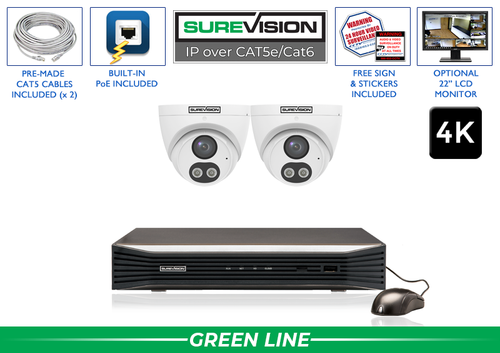 "BACKORDERED UNTIL 5/29" 2 Camera 4K 4K Active Deterrent Dome Camera System with NVR