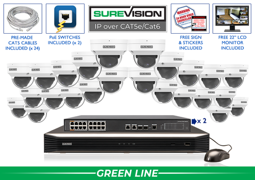 16 Channel 4MP IP Dome Camera Motorized Surveillance System with 32 Channel NVR / 24IPDV4-N
