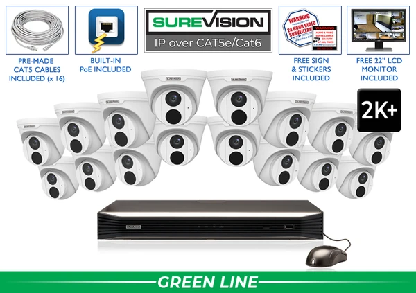 16-Camera 5MP PoE Turret Security Camera System with NVR
