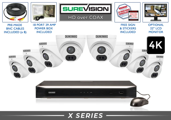 Eight camera 4K HD over coax CCTV system with turret cameras and DVR