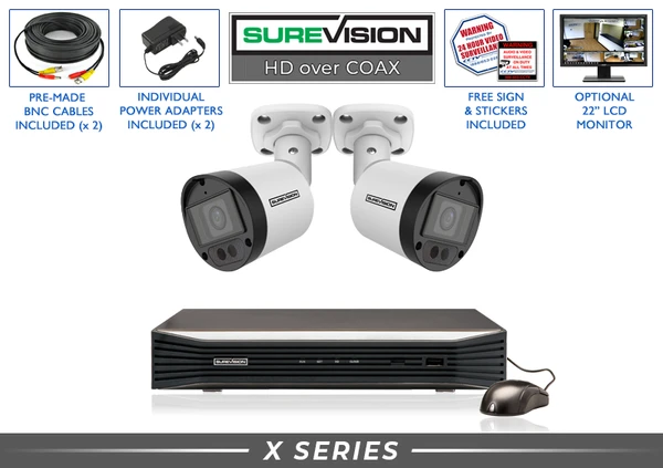 Two camera 2MP HD over coax CCTV system with bullet cameras and DVR