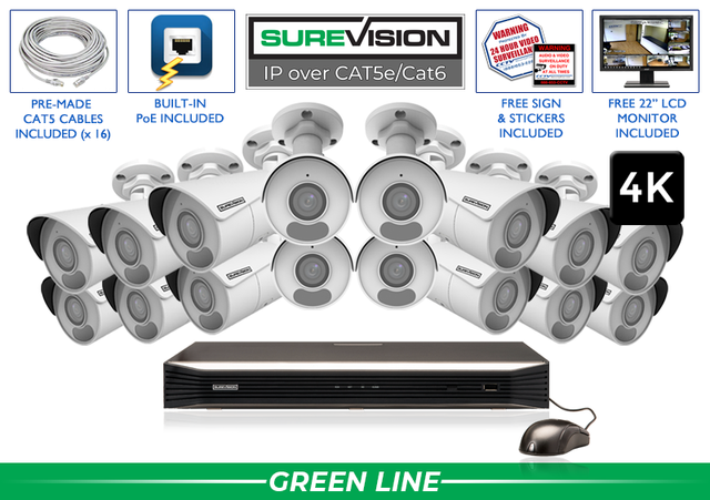 SureVision professional 4K sixteen camera security camera system with NVR