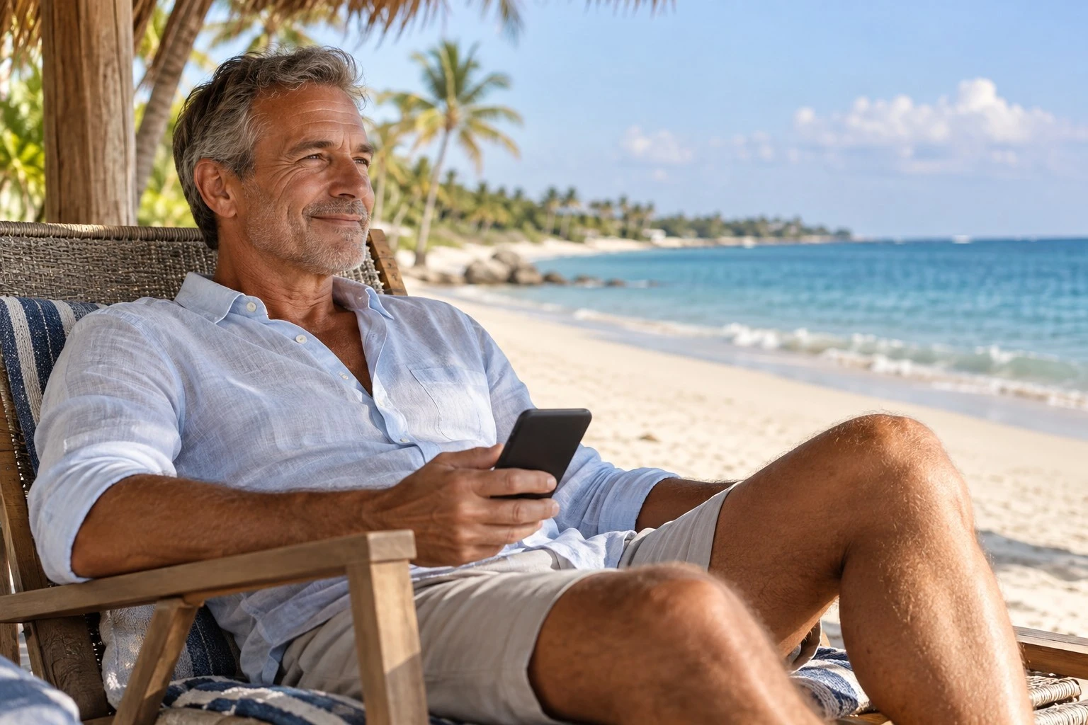 Enjoying time at the beach while staying connected to home and business from a phone