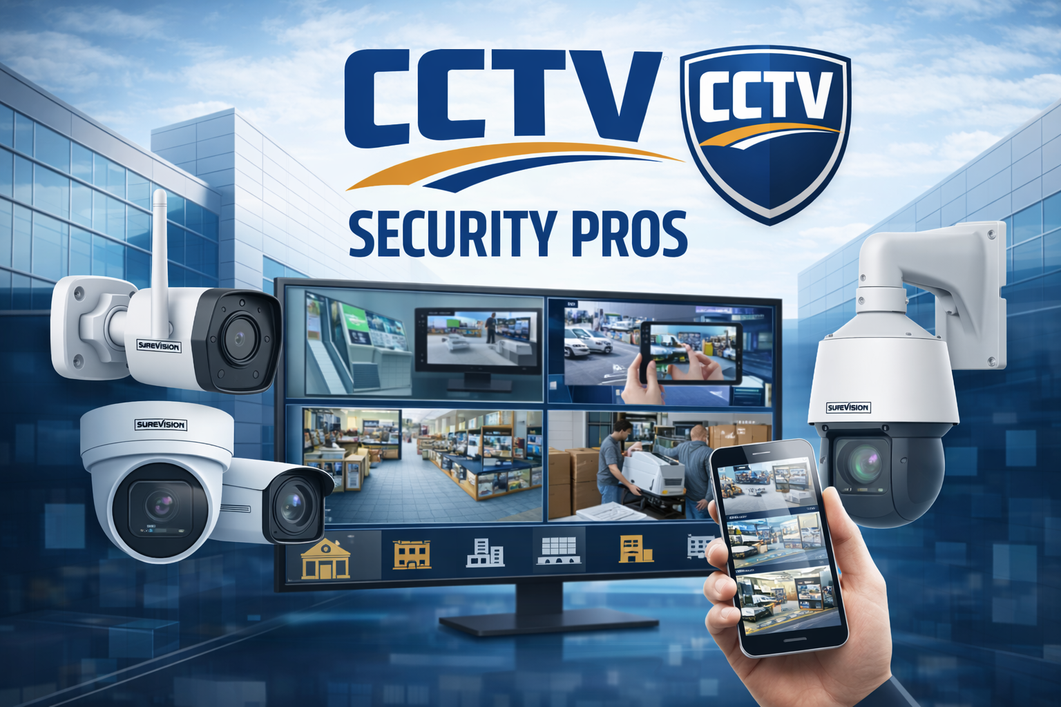 Professional SureVision security cameras protecting a business and home with video evidence