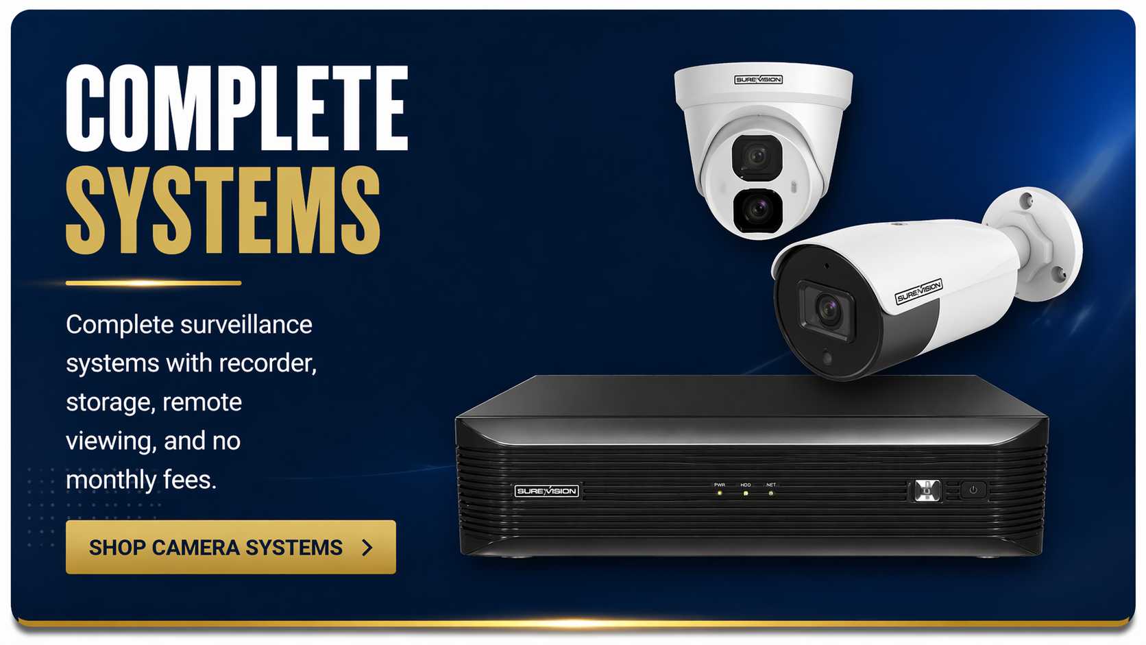 Complete Systems — complete surveillance systems with recorder, storage, remote viewing, and no monthly fees