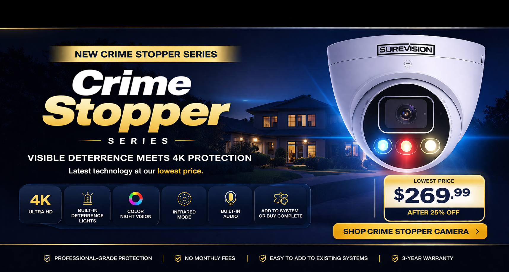 Crime Stopper Series 4K security camera with built-in deterrence lights