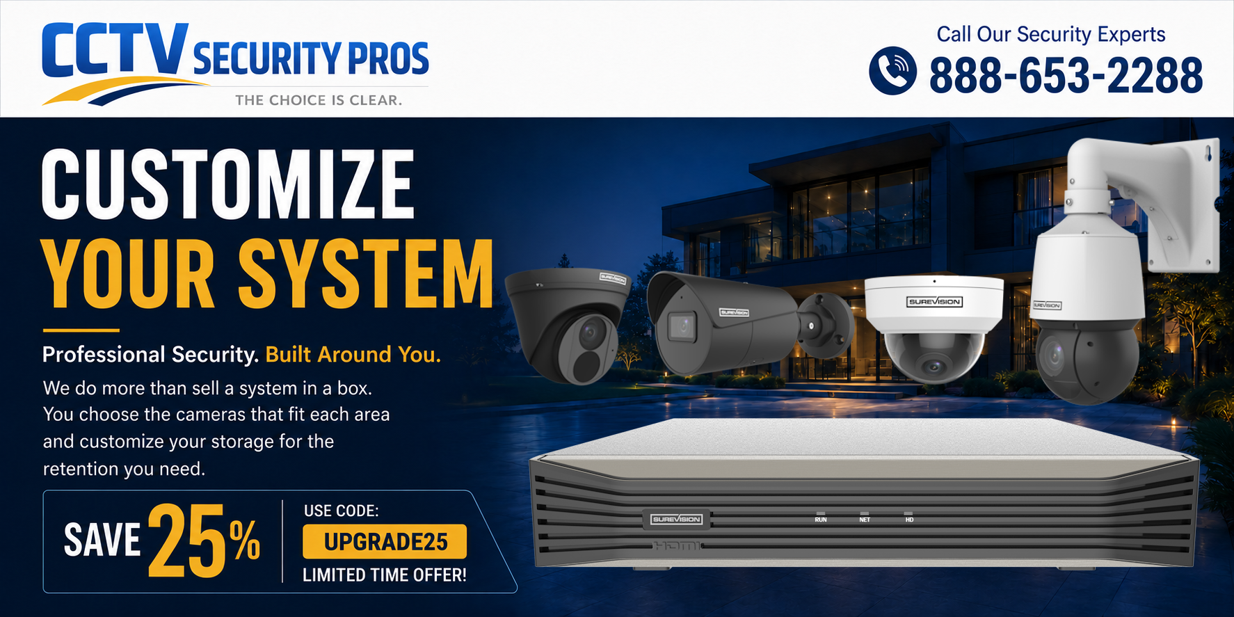 Customize professional security camera systems with compatible security cameras, NVR recorders and hard drive storage from CCTV Security Pros