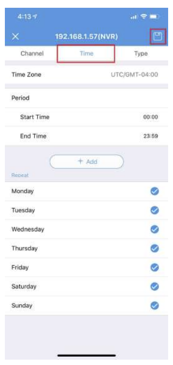 SureVision app time tab for scheduling alerts