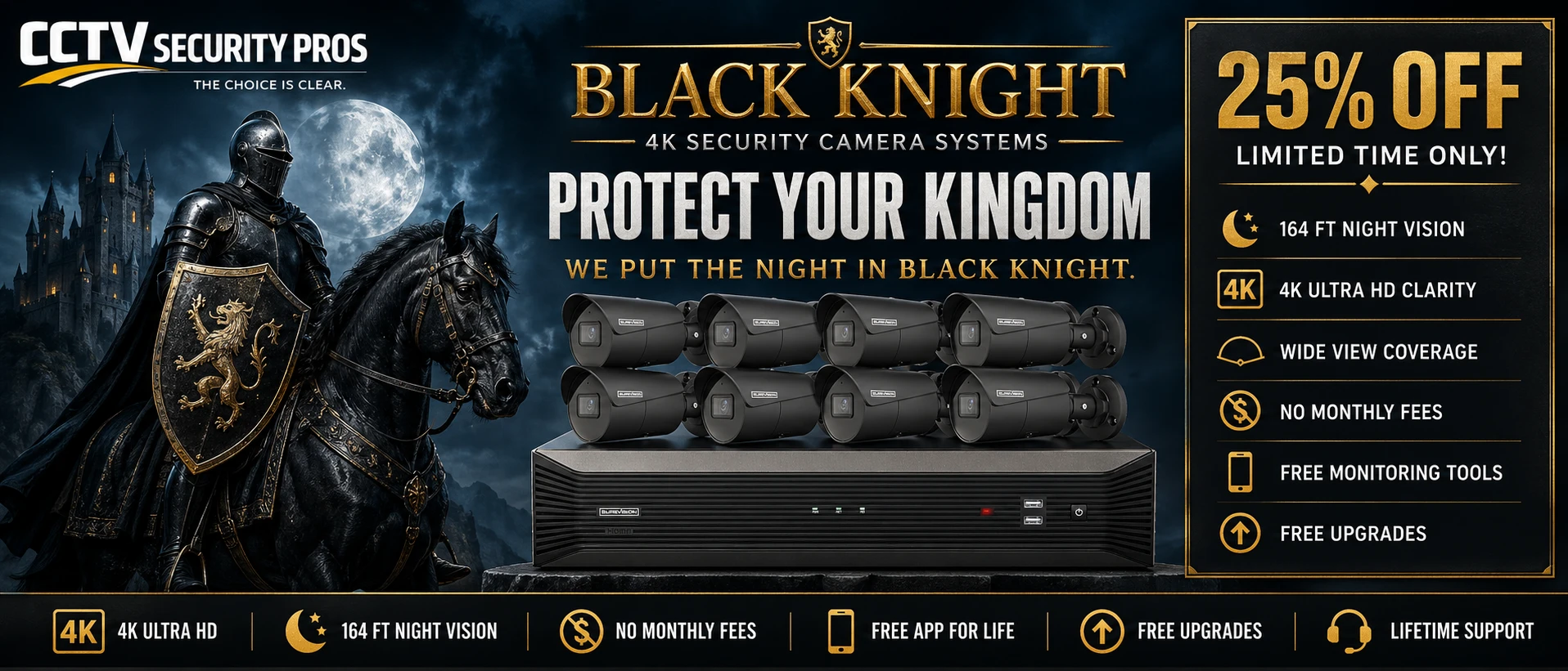 Black Knight 4K IP security camera systems by CCTV Security Pros with professional night vision surveillance