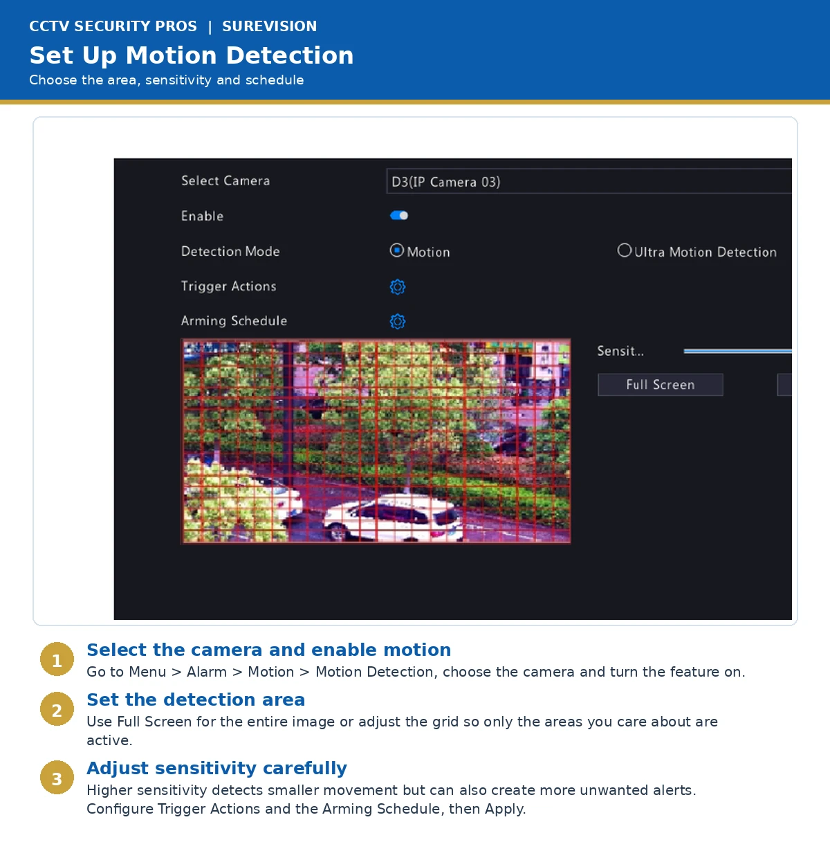 SureVision security camera motion detection setup walkthrough