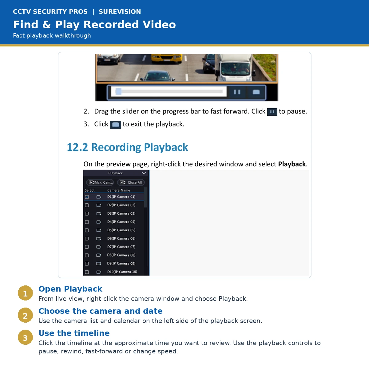 SureVision security camera recording playback walkthrough