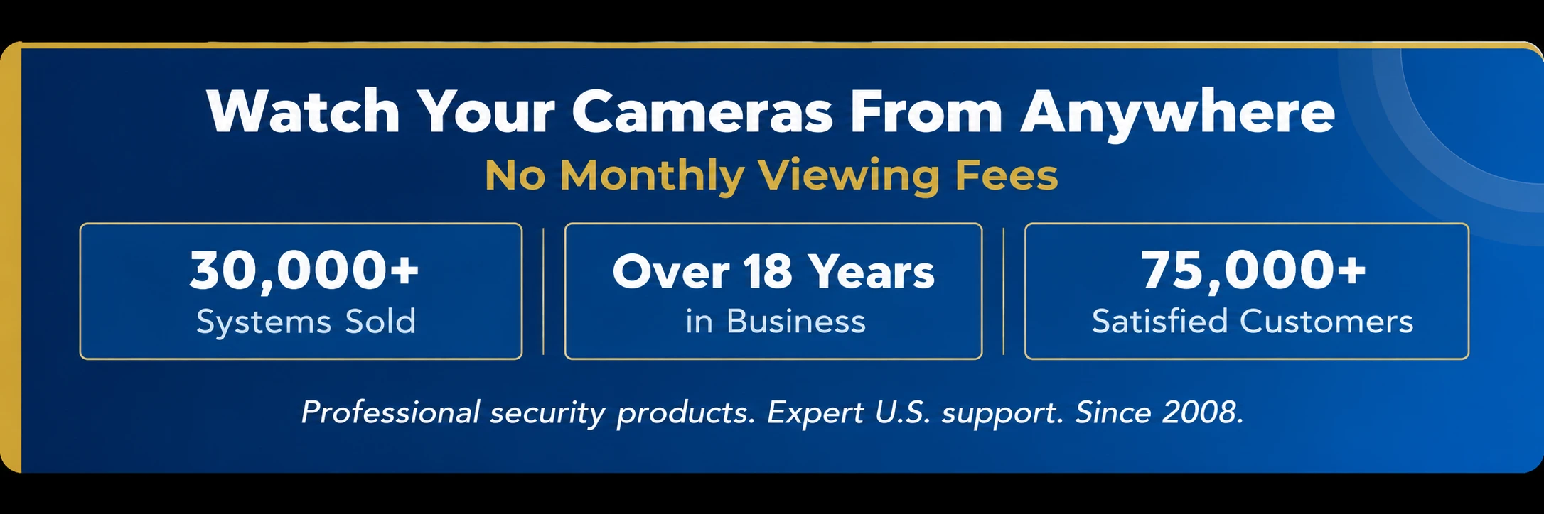 Watch your cameras from anywhere. No monthly viewing fees. 30,000+ systems sold, over 18 years in business, and 75,000+ satisfied customers. Professional security products and expert U.S. support since 2008.