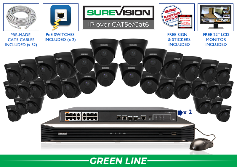32 Camera IP Video Surveillance Vandal Dome System / 32IPTD4-B-N