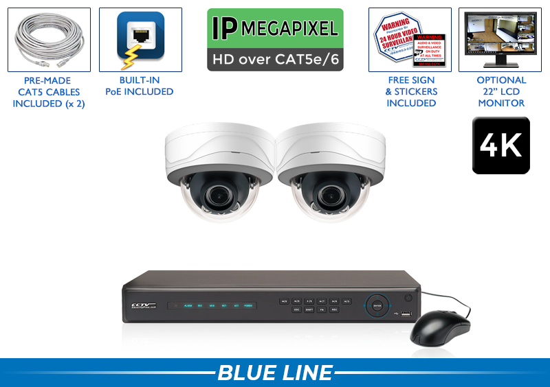 4K IP (AI) Security Camera System with 2 4K Dome Security Cameras / 2POEAD8-A