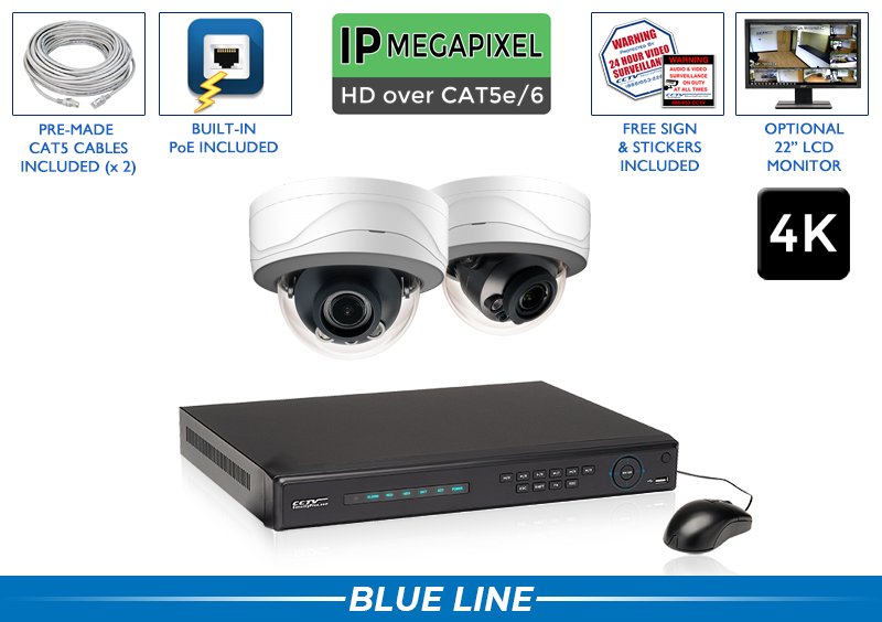4K IP (AI) Security Camera System with 2 4K Dome Security Cameras / 2POEAD8-A
