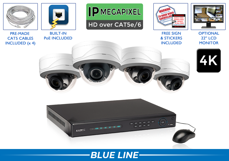 Professional Series Complete 4 4K IP (AI) Camera System with Free Upgrade to 8 Channel NVR / 4POEAD8-A