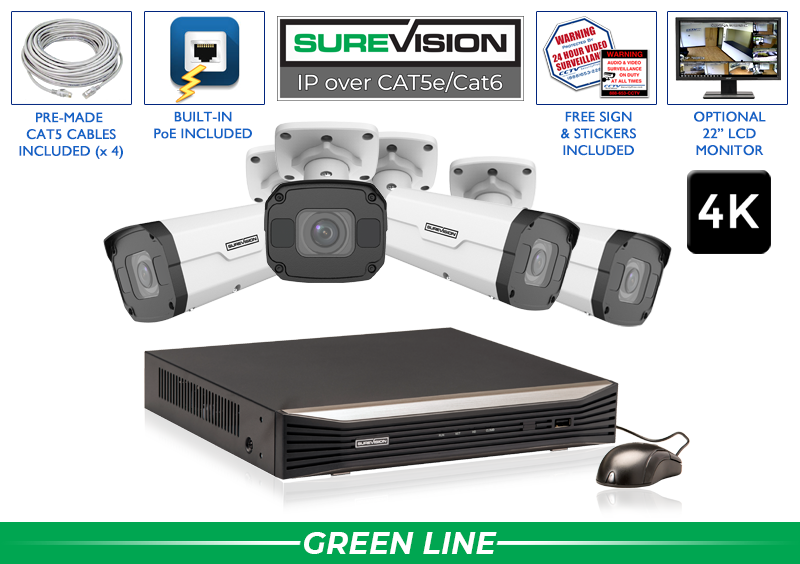 Security Camera System with 4 IP Cameras