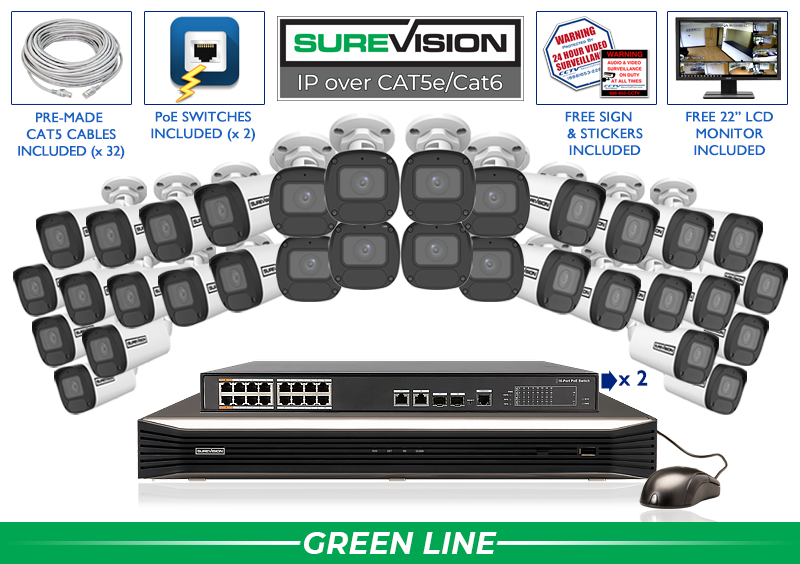 4MP 32 Camera POE IP Surveillance System with 164 Foot Night Vision / 32IPBV4-N