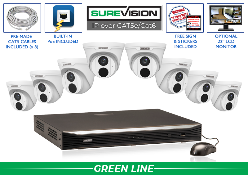 8 Camera Wired NVR System with IP Dome Security Cameras and Audio / 8IPTD4-N