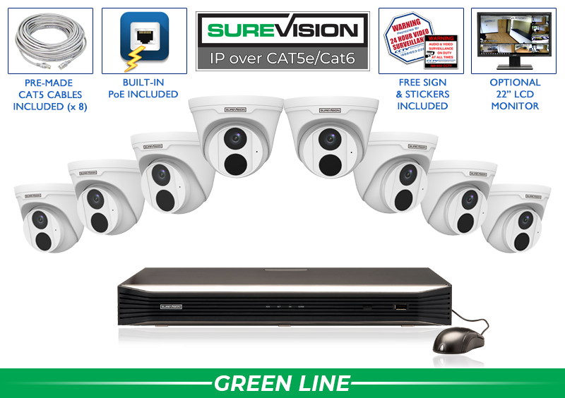 8 Camera Wired NVR System with IP Dome Security Cameras and Audio / 8IPTD4-N