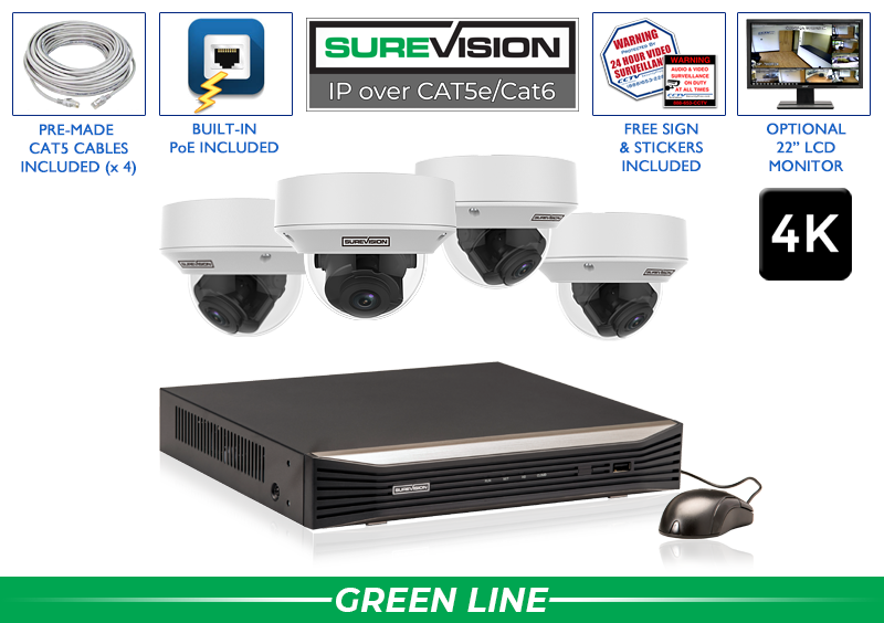 Dome Security Camera System with 4 Cameras