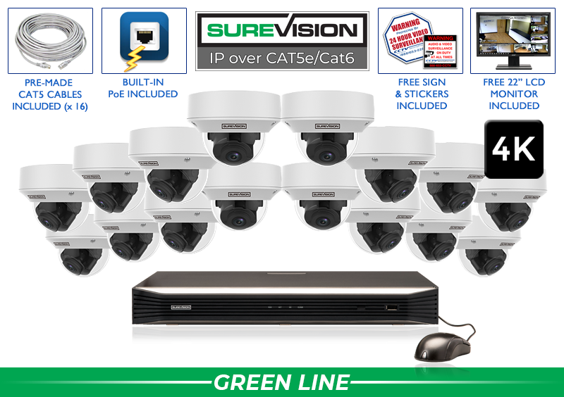 4K IP Security Camera System with 16 Motorized Dome Cameras / 16IPDV8-N 4K IP Security Camera System with 16 Motorized Dome Cameras / 16IPDV8-N