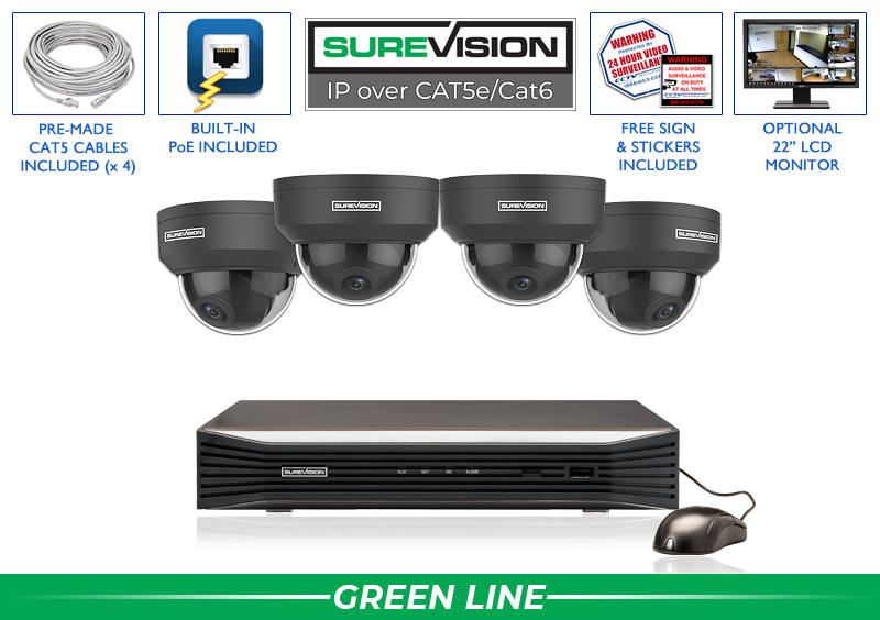 4 Camera 4MP Vandal Dome IP System with 8 Channel Network Video Recorder / 4IPVD4-B-S