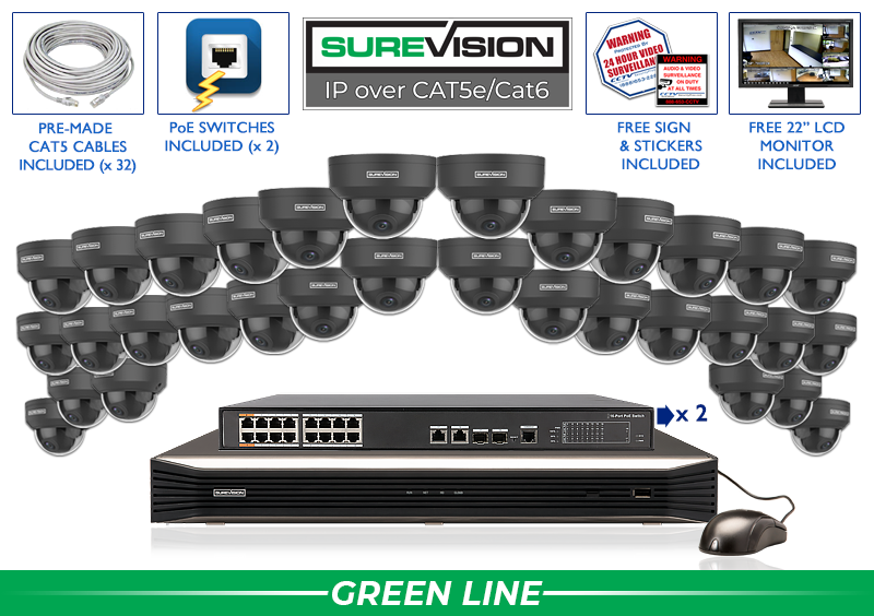 Vandal Proof Dome 32 Camera 4MP IP Network Video Recording System / 32IPVP4-B-N Vandal Proof Dome 32 Camera 4MP IP Network Video Recording System / 32IPVP4-B-N