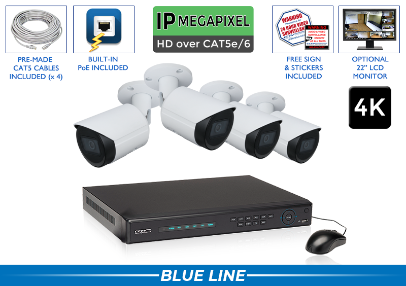 AI Security Camera System with 4 Bullet Cameras