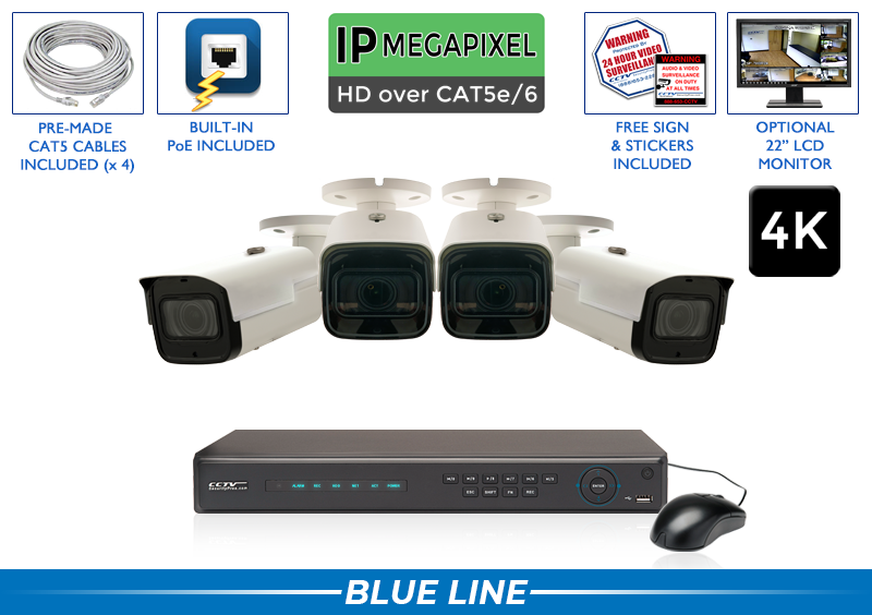 PRO Complete 4 Camera 4K (AI) IP System with 200 Foot Night Vision / 4POEMX8-A3