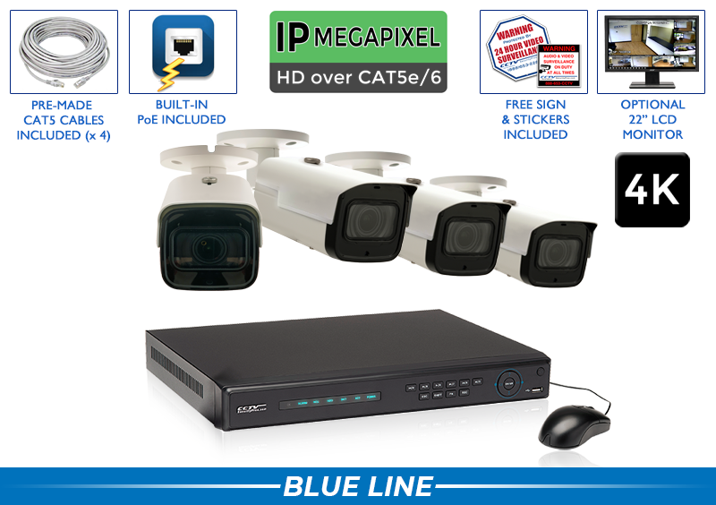 PRO Complete 4 Camera 4K (AI) IP System with 200 Foot Night Vision / 4POEMX8-A3