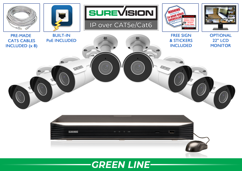 Complete 8 Camera 4 Megapixel Bullet IP Security System with Network Video Recorder / 8IPSB4-N