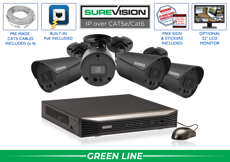 Security Camera  IP System with 4 Bullet Security Cameras with Night Vision and NVR / 4IPSB4-B-N