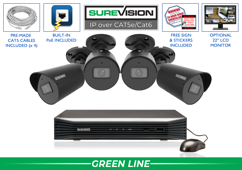 "BACKORDERED UNTIL 6/17" 4 Camera 4MP Bullet Security Camera System with NVR