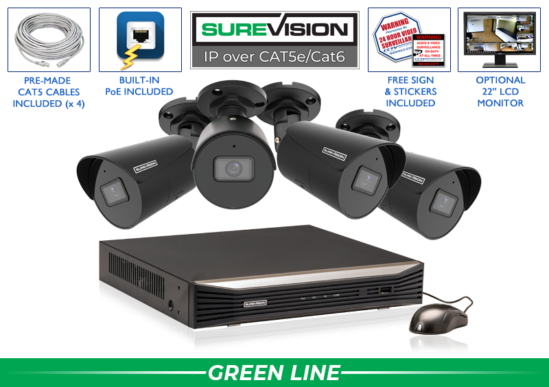 "BACKORDERED UNTIL 6/17" 4 Camera 4MP Bullet Security Camera System with NVR