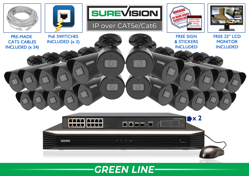 DEAL OF THE DAY - Infrared Bullet 24 Camera 4MP IP Video Recording System / 24IPSB4-B-N