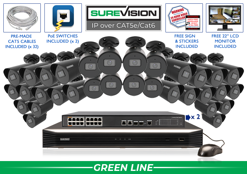 32 Channel IP Security Camera System with Bullet Surveillance Cameras / 32IPSB4-B-N