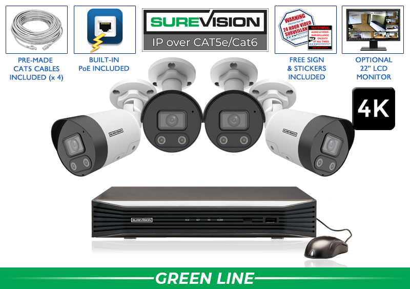 Security Camera System with Audio and 4 Bullet IP Cameras Security Camera System with Audio and 4 Bullet IP Cameras