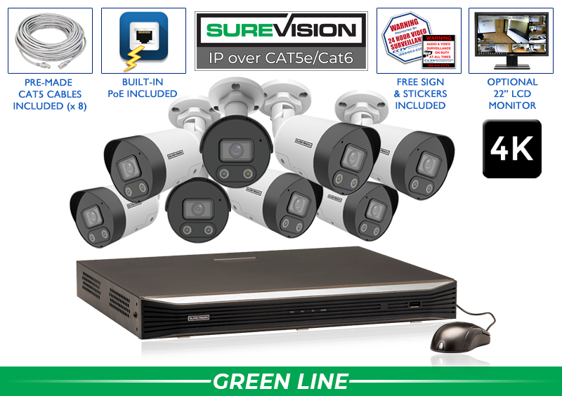 8 Camera IP System with Bullet Cameras and Microphone