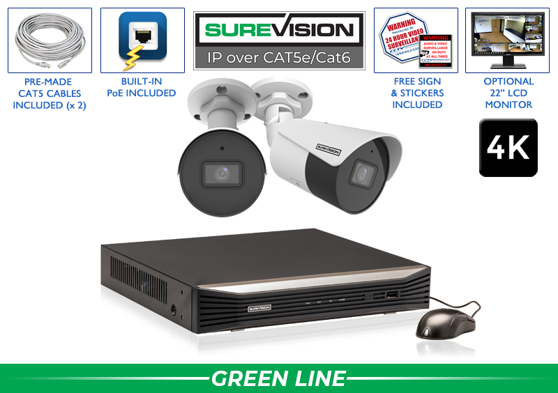 "BACKORDERED UNTIL 7/14" 2 Camera 4K 4K Bullet Security Camera System with NVR