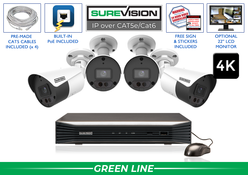 4K Security Camera System with 4 HD IP Cameras with 8 Channel NVR - Audio - Night Vision/ 4IPBA8-N 4K Security Camera System with 4 HD IP Cameras with 8 Channel NVR - Audio - Night Vision/ 4IPBA8-N