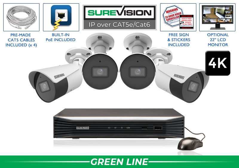 4K 4 Camera PoE Security Camera System