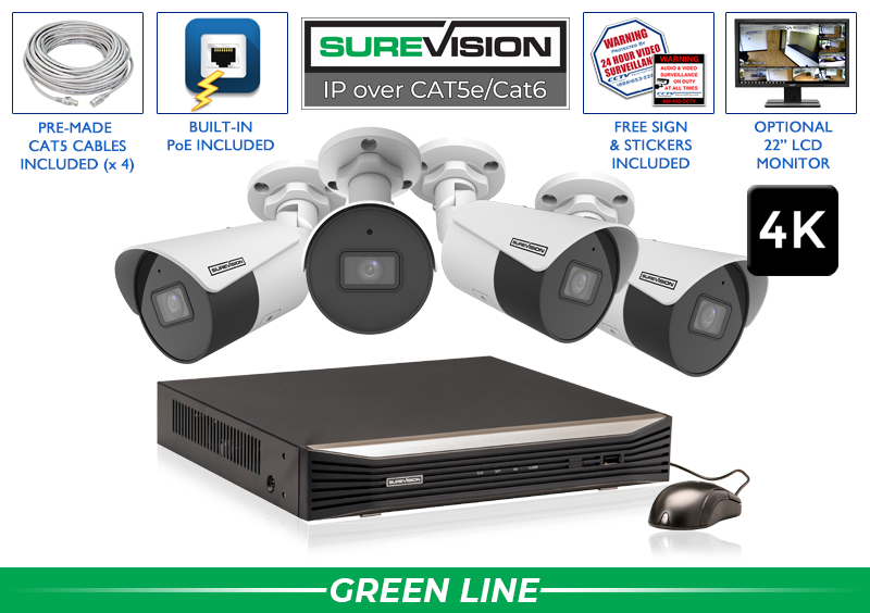 4 Camera 4K Bullet Security Camera System with NVR