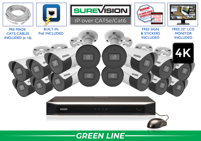 16 Camera 4K Bullet Security Camera System