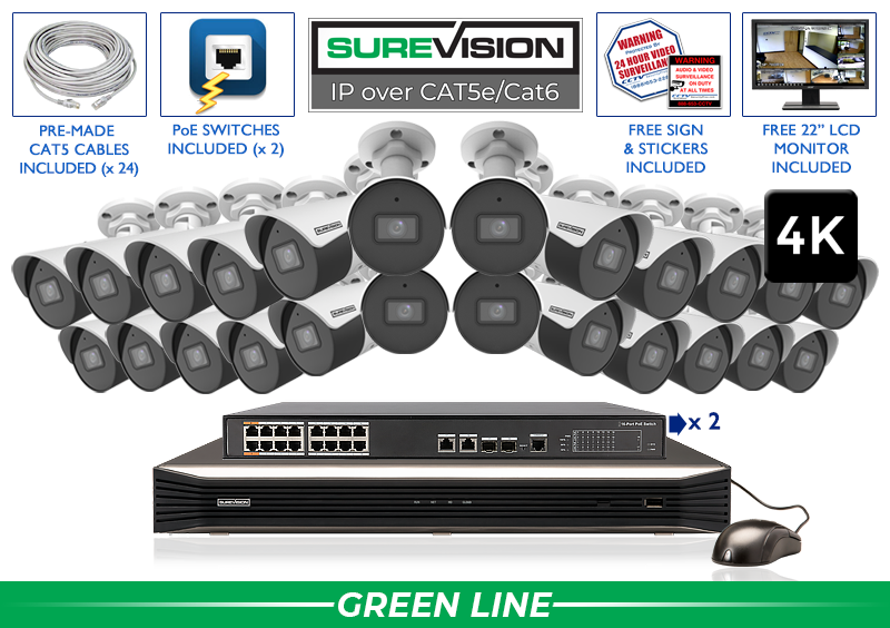 Featured IP Security Camera System - 24 Camera Bullet Cameras - 4K Definition NVR / 24IPBA8-N