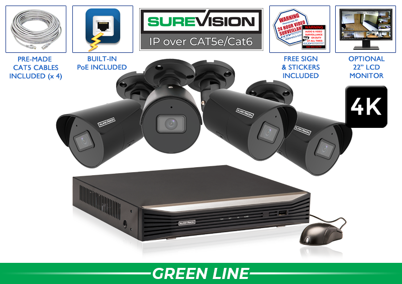 "BLACK KNIGHT" 4K IP Security Camera System with 4 Cameras & 8 Channel NVR