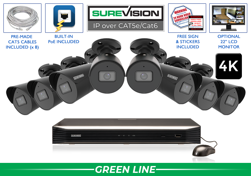 "BLACK KNIGHT" 4K IP Security Camera System with 8 Cameras and 16 Channel NVR